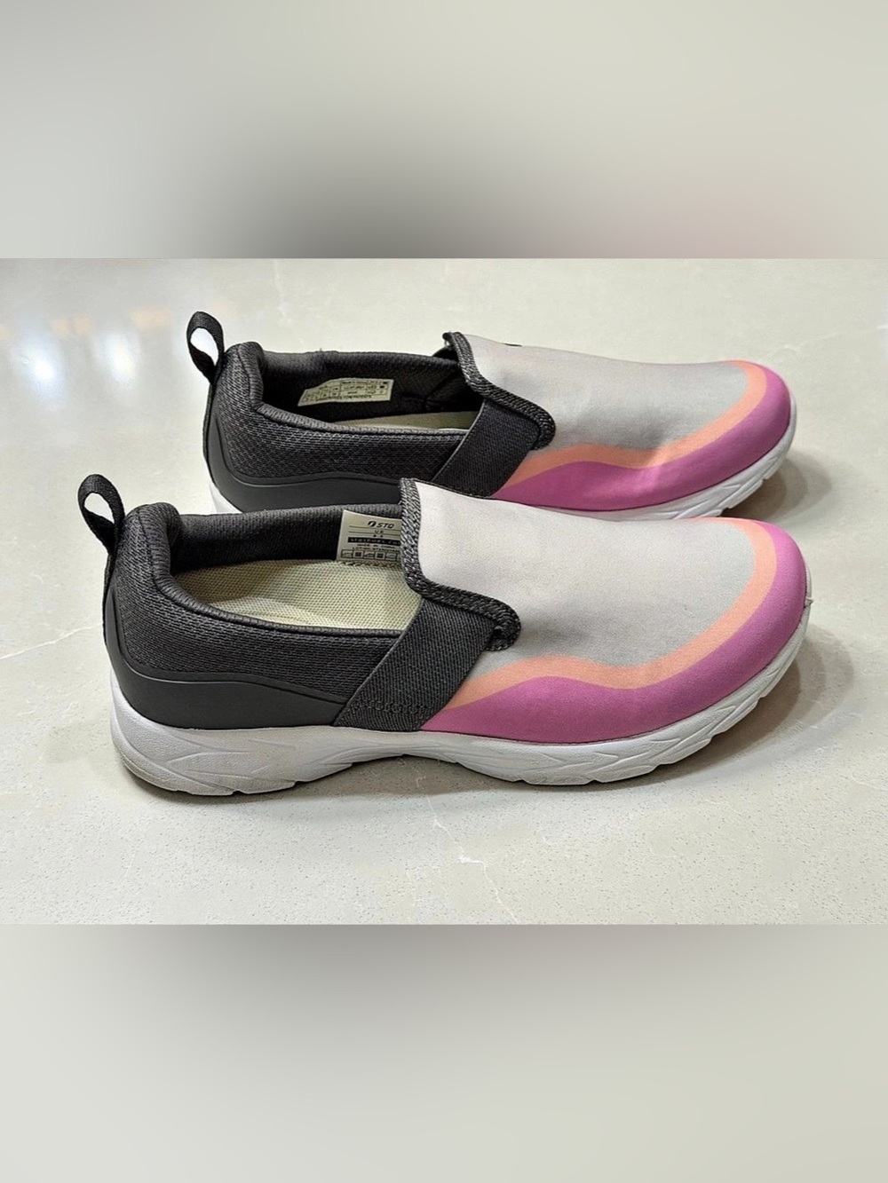 STQ Grey Pink Slip On Walking Sneakers Orthopedic Comfort Arch Support Size 8.5